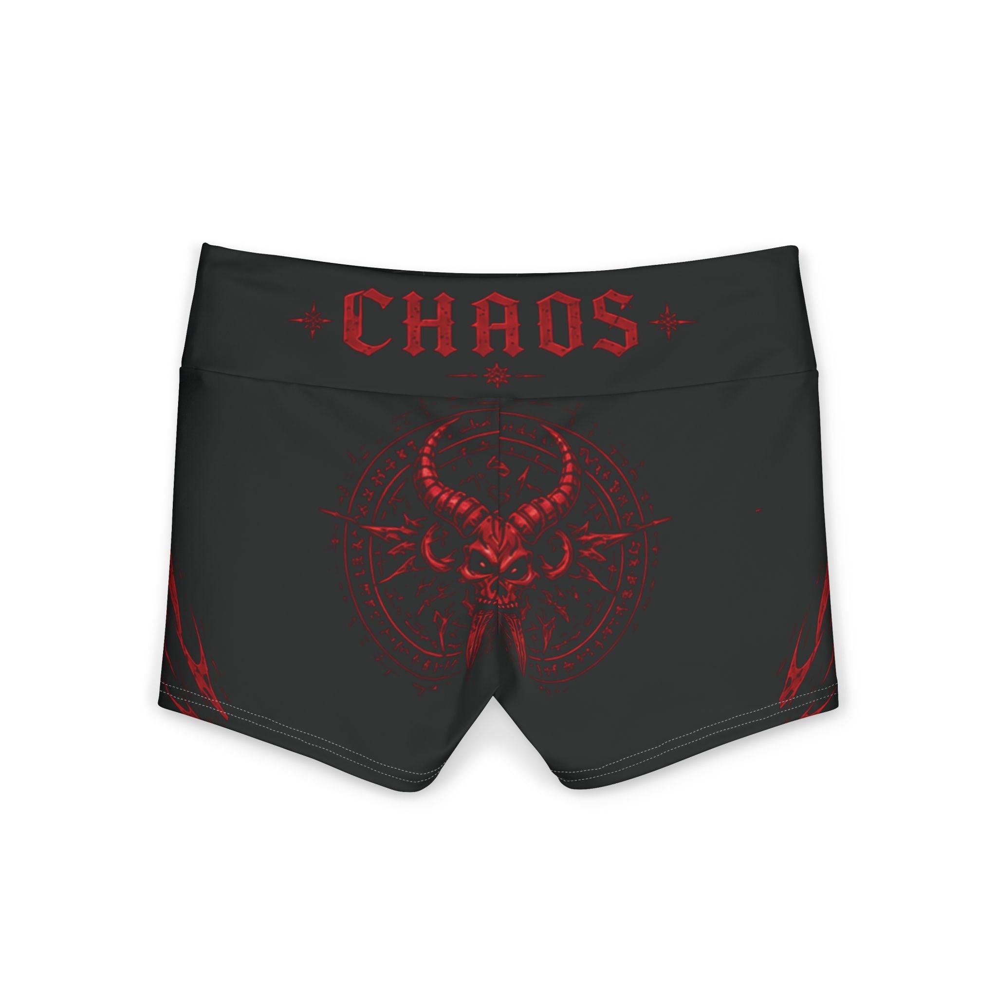 Demon Chaos Yoga Shorts — Black & Red Gothic Activewear