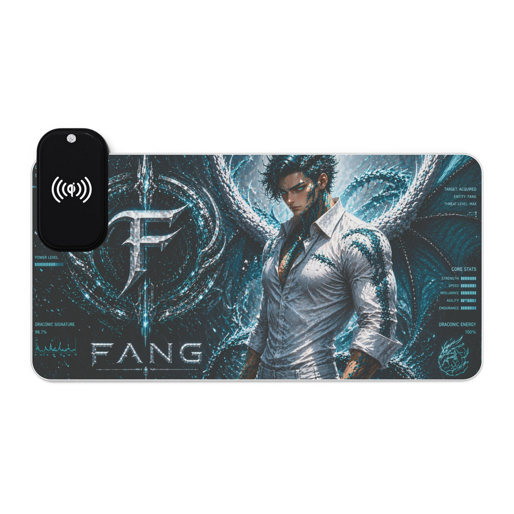 (Fang) LED Wireless Charging Gaming Mouse Pad — Futuristic Cyber Dragon RGB Desk Mat