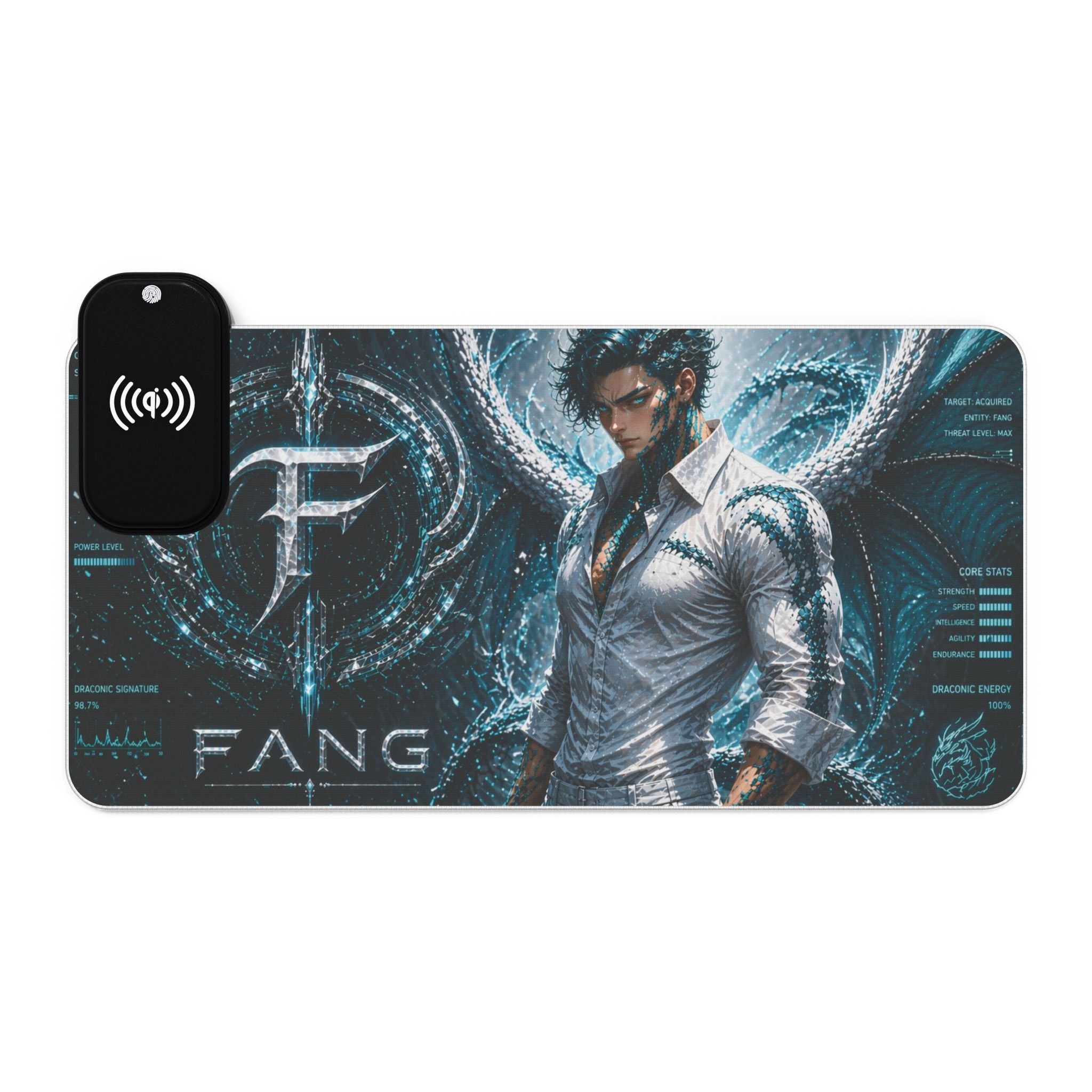 (Fang) LED Wireless Charging Gaming Mouse Pad — Futuristic Cyber Dragon RGB Desk Mat