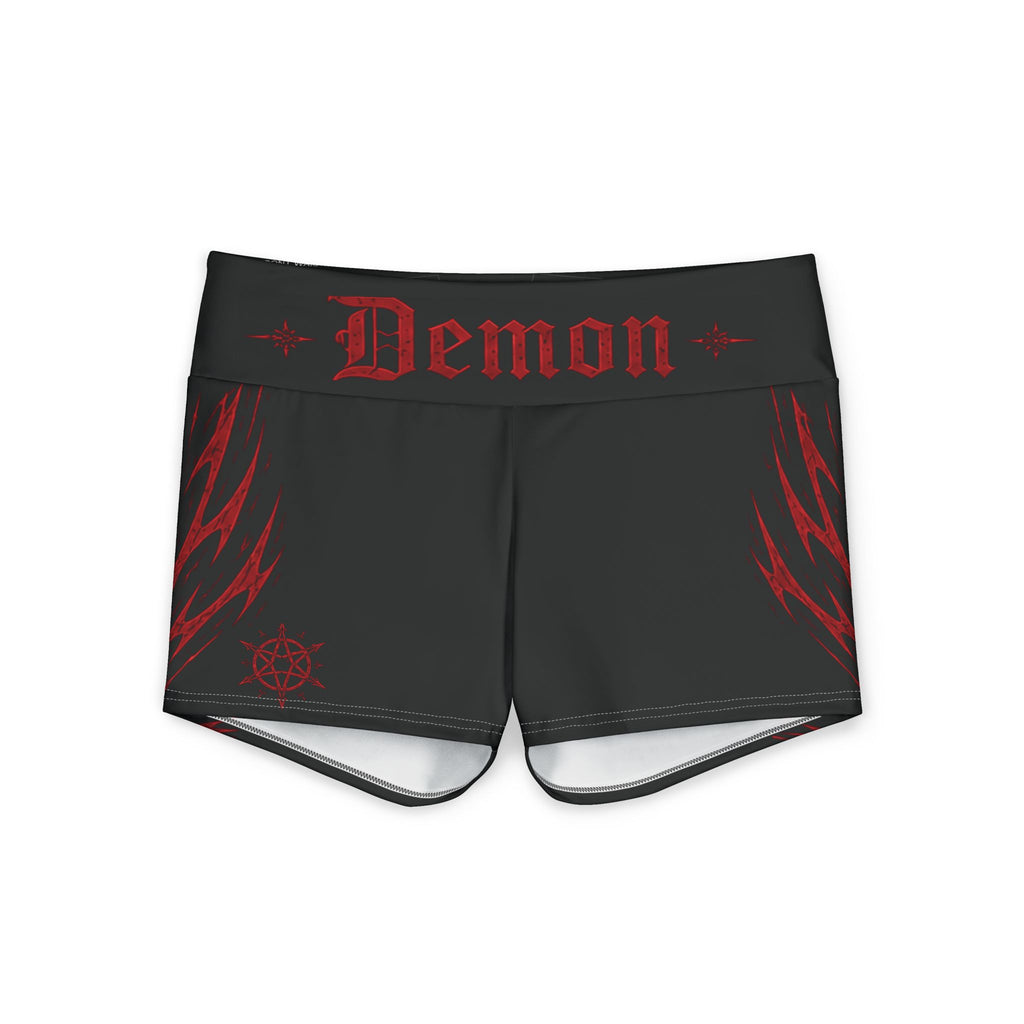 Demon Chaos Yoga Shorts — Black & Red Gothic Activewear
