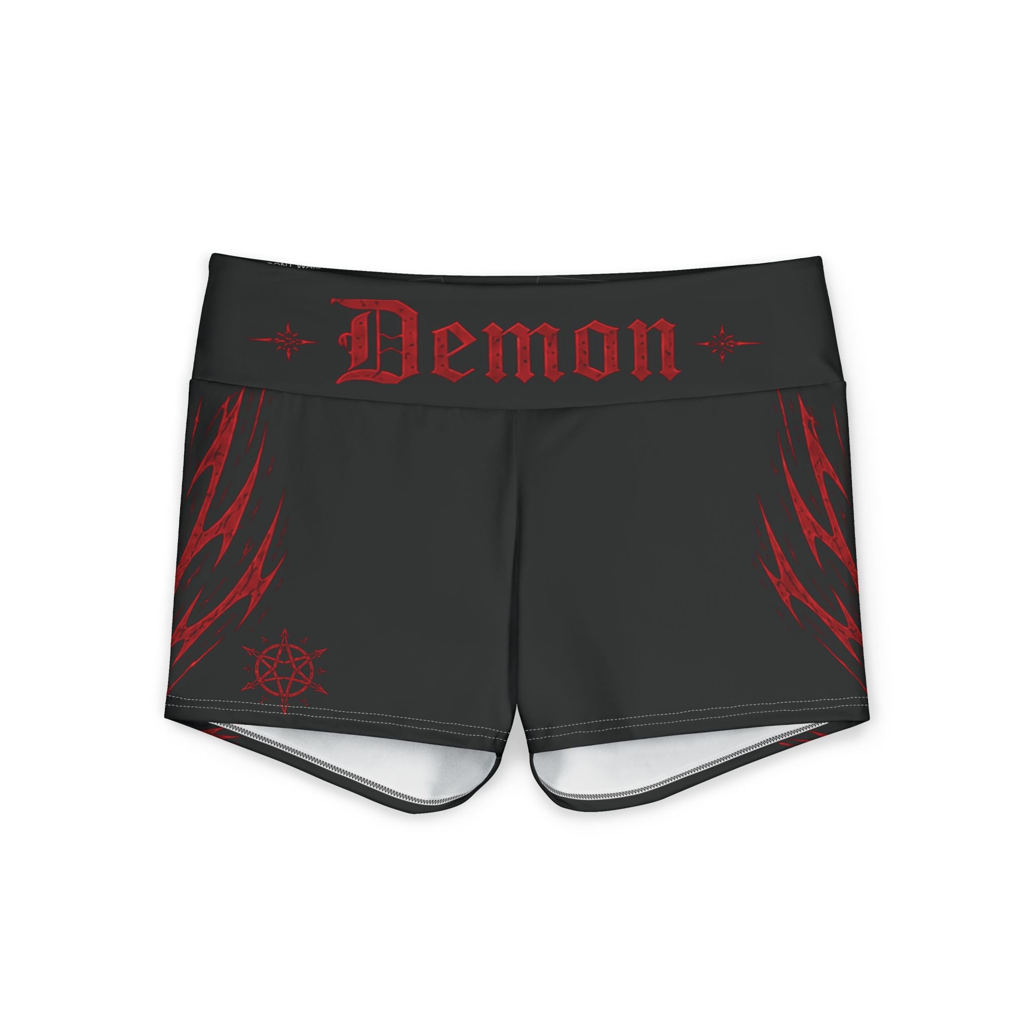 Demon Chaos Yoga Shorts — Black & Red Gothic Activewear