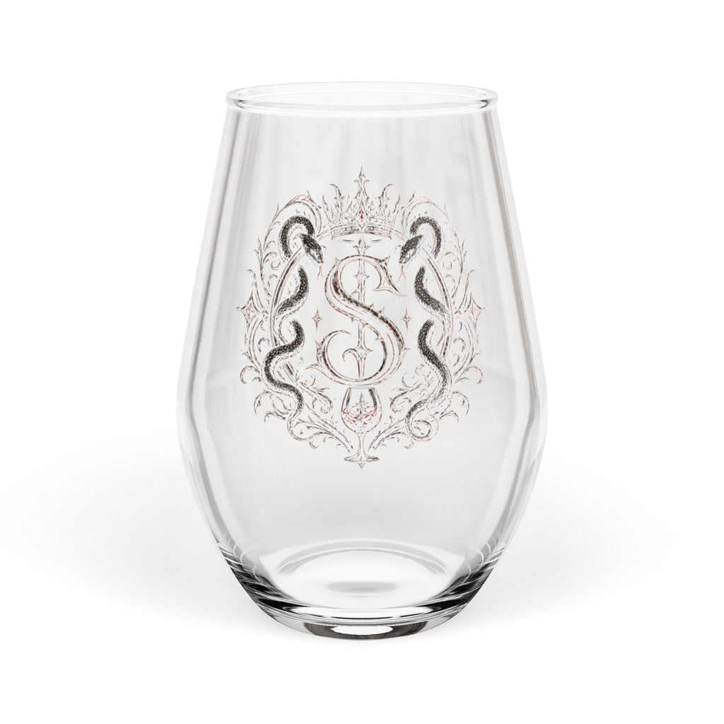 Monogrammed Crest Stemless Wine Glass — (Scaris) 11.75 oz